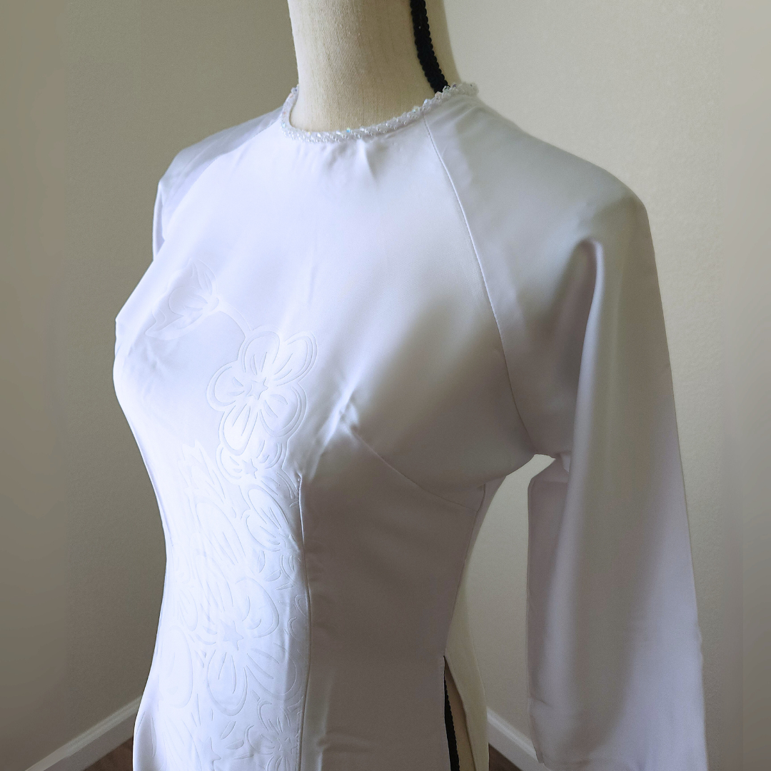 Flower Embossed White Dress